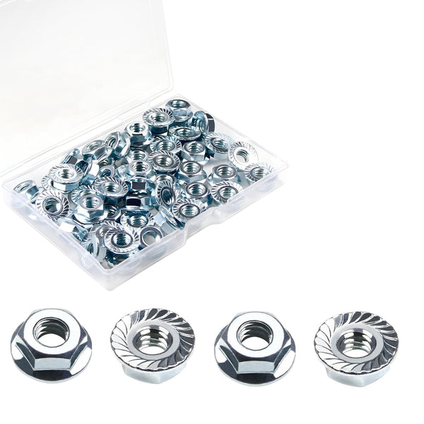 Juvielich 50pcs 1/4-20 Serrated Flange Hex Nuts, 1/4" Hexagon Flange Nuts, Carbon Steel