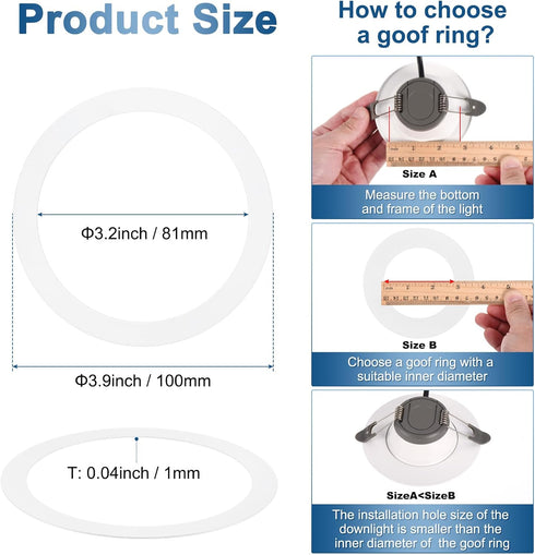1-Pack 3 Inch 3.2" 3.9" M METERXITY Goof Rings for Recessed Lights, ID OD Durable Steel Trim Ring Flush Mount White Can