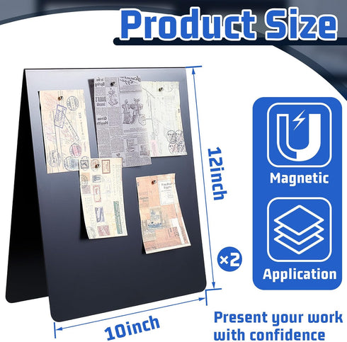 Leinuosen Magnetic Bulletin Board Display Board, 12 x 10 Inch, Dry Erase Memo Board, 2 Pcs Freestanding Metal Easel for