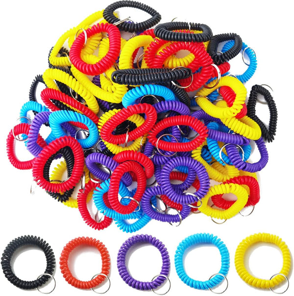 TIHOOD 100PCS Wristlet Keychains, Stretchable Plastic Wrist Keychain Bracelet for Office, Workshop, Outdoor Sport
