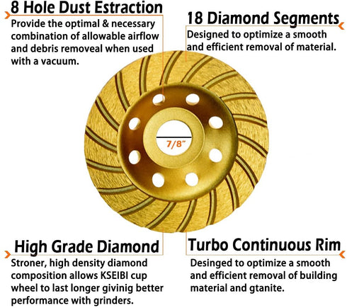 KSEIBI 644052 Super Turbo Diamond Cup Wheel, 4-1/2 Inch (115 mm)