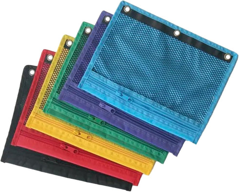 School Smart Mesh Zippered Binder Pockets, 10 x 7-1/2 Inches, Assorted Colors, 12 Pack