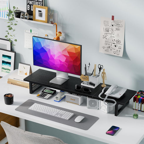 2 Simple Trending Desk Organizers and Accessories, Dual Monitor Stand Riser, Desk Shelf Wood Computer Rack