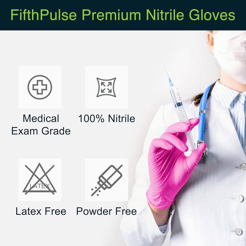 Fuchsia Hot Pink Nitrile Disposable Gloves, 50 Count, 3 Mil, Powder and Latex Free, Surgical Medical Exam Gloves