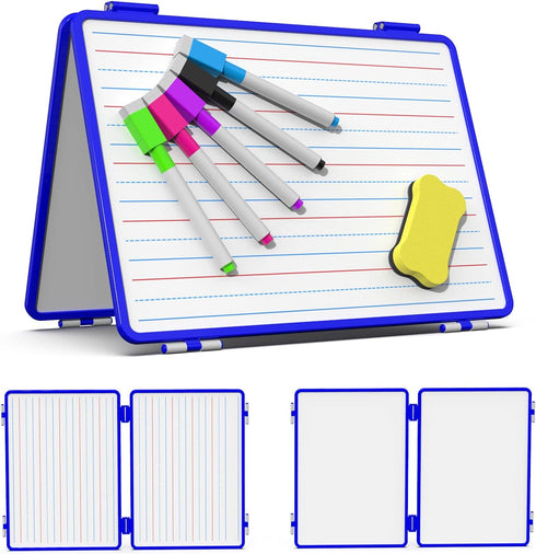 Magnetic Small Dry Erase White Board, 11.5x17” Foldable Desktop Whiteboard for Kids, 4 Writing Sides