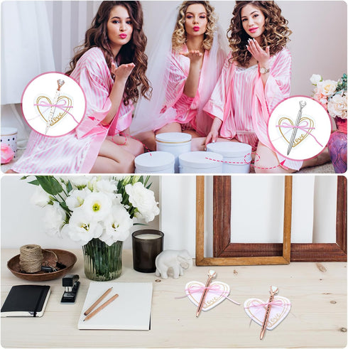 Fuutreo 24 Pack Heart Shape Sticky Notes Set with Big Diamond Pens, Memo Pad for Wedding, Crystal Metal Ballpoint Pens