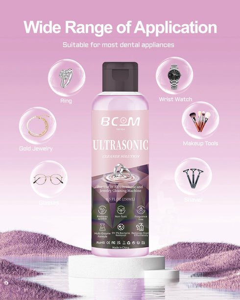 8.5 oz/250 ml,Pink Ultrasonic Jewelry Cleaning Solution, Great for Use in All Ultrasound Machines, Eyeglass and Rings