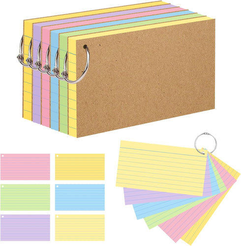 ANSTEEP 500PCS Colored Index Cards, 3x5 Inches Flash Cards with Ring (3x5(800))