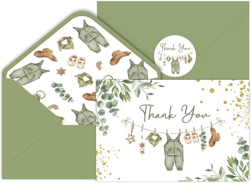 SMUAENSS 48 Pack Green Baby Shower Thank You Cards, Boy Baby Gift Card