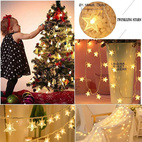 YoTelim 33FT Star String Lights, Battery Operated Waterproof 100 LED Fairy Christmas Lights with Remote Control, Warm