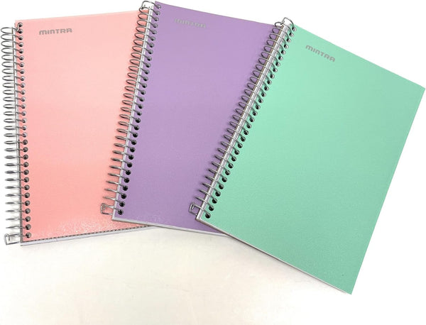Mintra Office Durable Spiral Notebook - 2 Subject Junior Size 3pk (6.5in x 9.5in), Sage Green, Salmon, Lavender