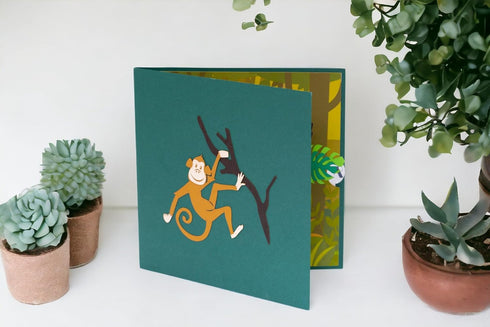 Monkey Pop Up Card, Blank 3D Monkey Card, Jungle Gift for Kids, Happy Birthday Card, Monkey Lover Card