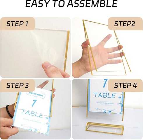 8 Pack 7x5 Acrylic Sign Holders Golden Border Wedding Table Number Frames Double Sided Table Menu Stands