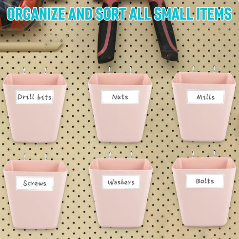 G.CORE Large Pegboard Cups - 6 Pack Storage Bin with Hooks, Square Box Shape Holder for Garage, Craft Room, Home