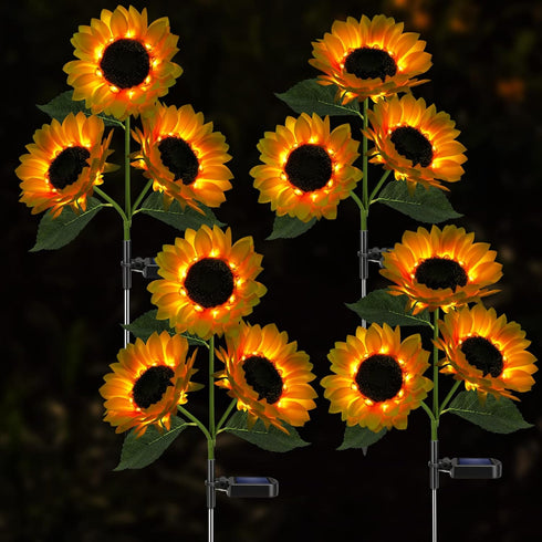 Solar Sunflower Lights, 800mA Solar Garden Light with Real Looking Flowers for Outdoor Waterproof Stake Lights (2 Pack)