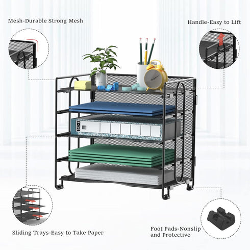 Letter Tray Paper Organizer, 5 Tier Black Mesh Desk Organizers, Stackable File Holder for Home Office