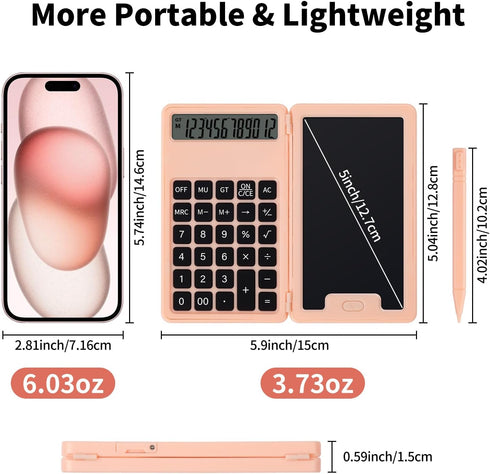 Desk Calculator with Notepad, Portable 12 Digit Large Display Basic Calculator with Stylus for Office, School & Home