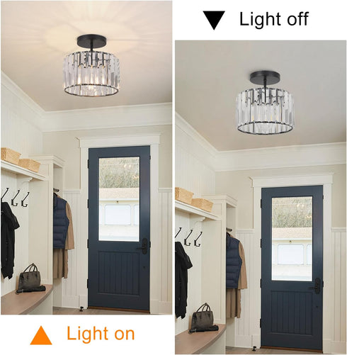 Decoluminner Crystal Ceiling Light Semi Flush Mount Ceiling Light Crystal Chandelier Hallway Light fixtures Black Close