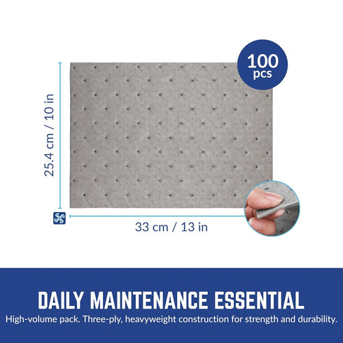 13" 10", 100 Count GFF-1310 Spilfyter Universal Heavy Duty Absorbent Pads for Professional Tasks | x Three Ply | |