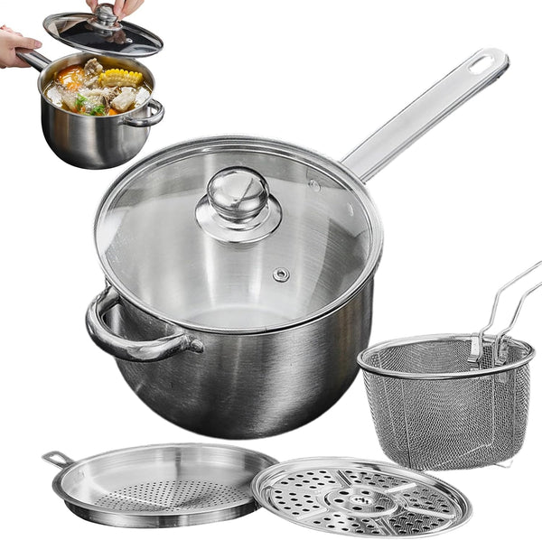Generic Stainless Deep Fryer Pot, Long Handle Frying Cookware, 5 Quart Basket with