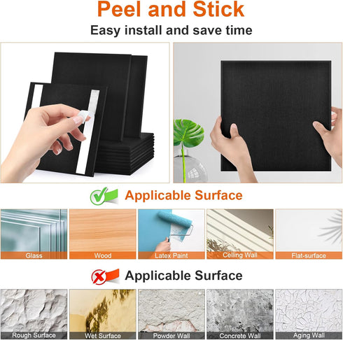 Extra Large 48"x36" Cork Board Substitute, 12 Pack Black Felt Board for Home & Office Wall Decor