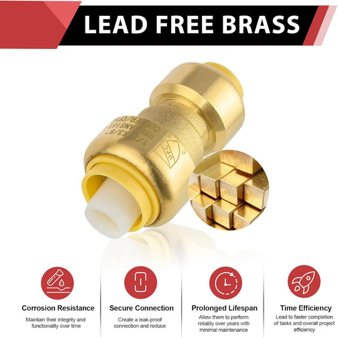 (Pack of 2) EFIED Push Fit Reducing Coupling 1/2" x 3/8", Push-to-Connect Plumbing Fitting with 2 Disconnect Clips