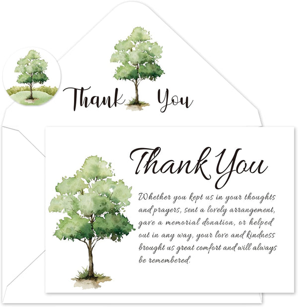 FYSUIMU 50Pcs Funeral Thank You Cards Bulk Boxed Tree Sympathy Thank You