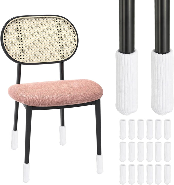 PATIKIL 24Pcs Knitted Chair Leg Floor Protector, White Furniture Chair Leg Socks