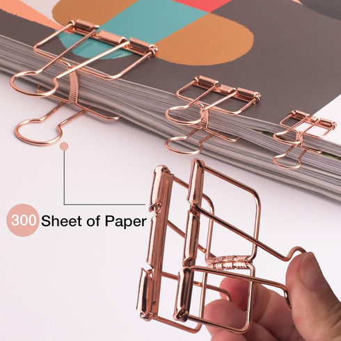 Rose Gold Wire Binder Clips and Cute Paper Clips Set, Assorted Sizes, 2 Large, 6 Medium, 10 Small Office Clamp Clips