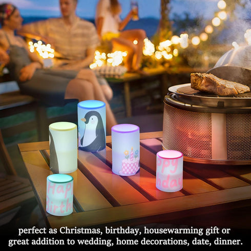 siphylline Set 2-Piecing Set Happy Birthday Penguin Blue LED Candles with Remote Control Bright Candles Party Decor