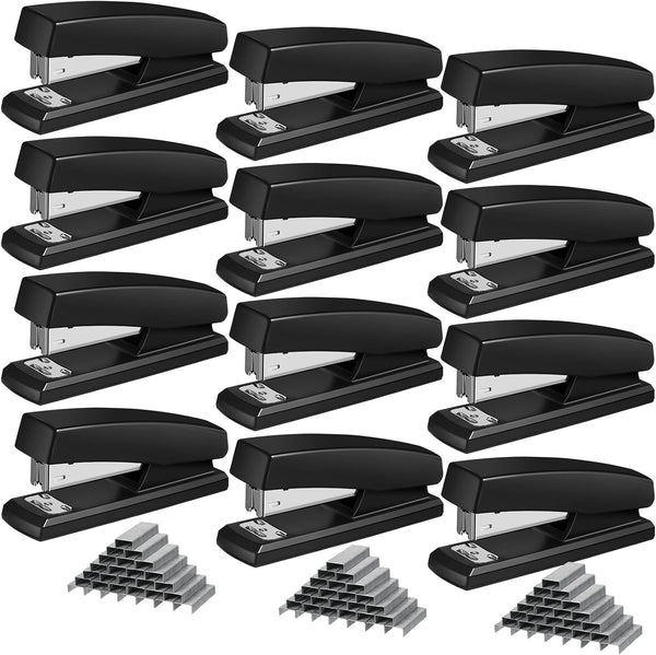 Yahenda 12 Pieces Heavy Duty Desktop Staplers with Staples, 25 Sheet Capacity for School Office