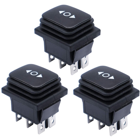 mxuteuk 3pcs Waterproof Momentary Rocker Switch, DC 12V 10A Toggle Power Button, 3 Position Motor Polarity Reversing