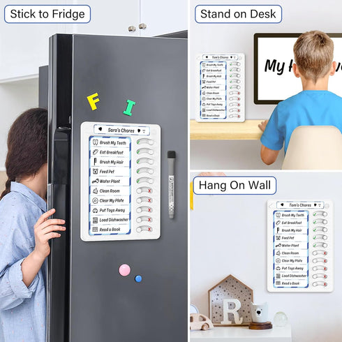 Chore Chart for Kids, Dry Erase Chore Board with 10 Sliders, Magnetic Marker, To Do List Checklist for Fridge, 2 Pack