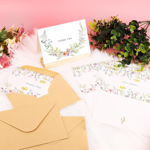 Lemicin 100 Packs -4x6 Inches Set Wildflower Thank You Cards with Envelopes Thank You Letter with Envelopes