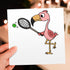 Funny Pink Flamingo Tennis Greeting Card