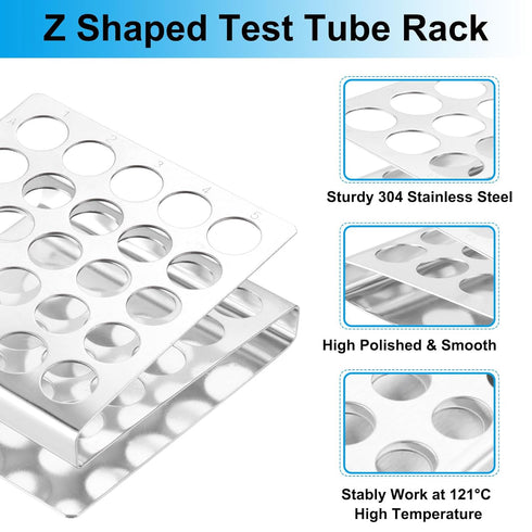 PATIKIL 25 Holes Dia Tube Rack, 304 Stainless Steel Z Shape Tube Holder for 16mm Dia Tube