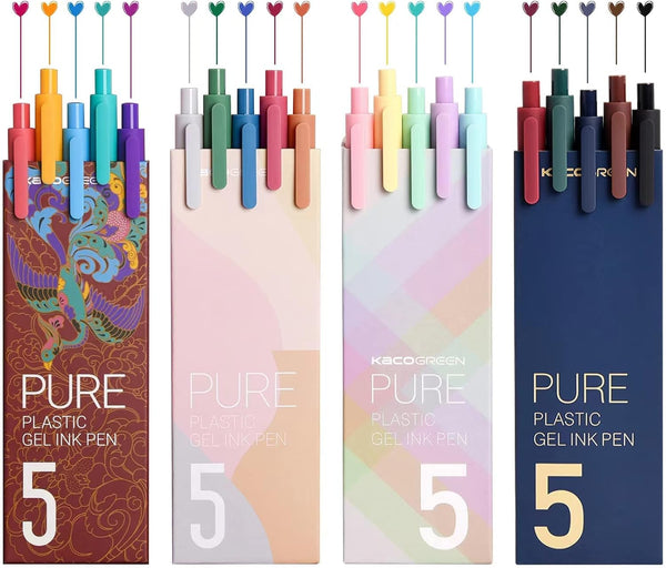 Kaco 20 Assorted Color Ink Gel Pens, 0.5mm Fine Point, Cute Stationery for Journaling & Note Taking