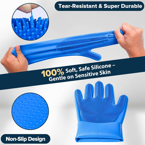 Augwind 6PCS Pet Grooming Kit for Dogs, Cats and Horses | Dog Washing Gloves | Cleanroom Gloves | Dog Bath Brush | Dog