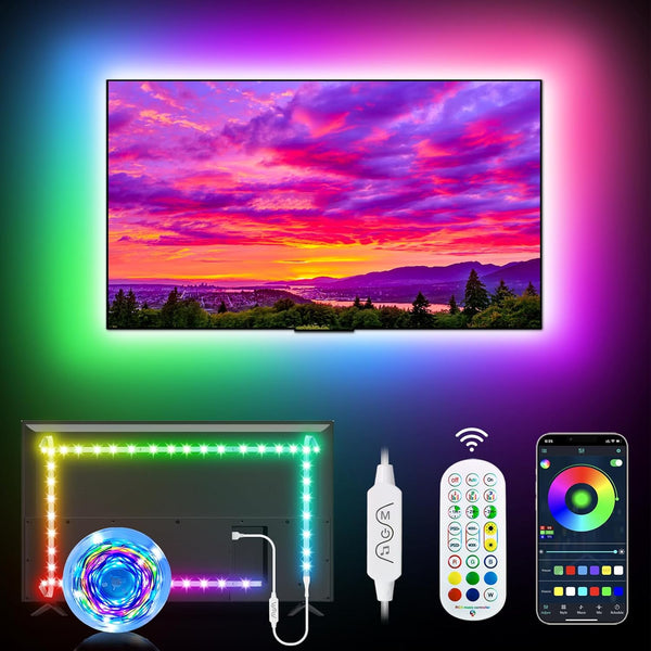 Daymeet LED Lights for TV, RGB 9.84ft TV LED Lights for 32-43in TV, Dreamcolor Music Sync Backlight, Bluetooth APP