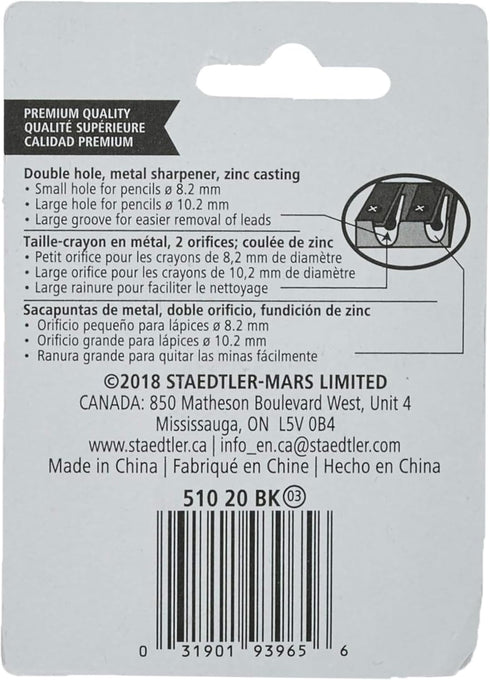 STAEDTLER Metal Double-Hole Pencil Sharpener, Precision 23° & 30° Angles for Pencils