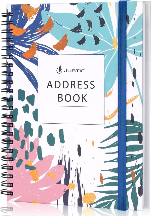 JUBTIC Address and Password Book - Hardcover Spiral Bound Organizer for Contacts and Logins, 5.2" x 7.7"