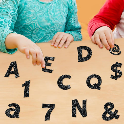 Colarr 216 Pcs Glitter Bulletin Board Letters, Black 4 Inch Alphabet, Numbers, Punctuation Cutouts with Adhesive Dots