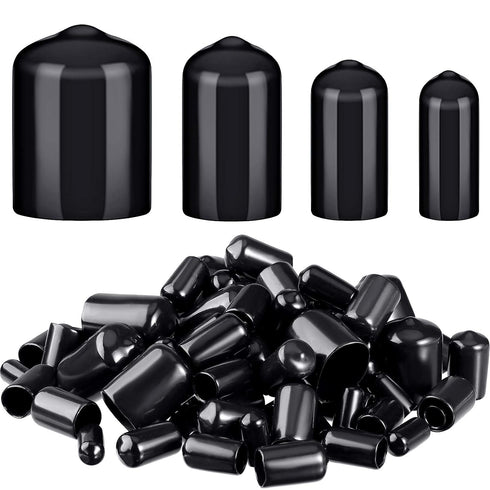 Zonon 80 Pcs Round Rubber End Caps, Flexible Vinyl Bolt Covers, Screw Thread Protector Safety Cover in 4 Sizes (Black)