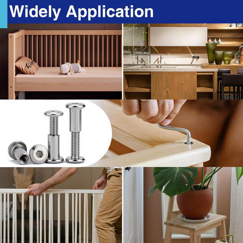 Usdrwam 40 Sets M6 40 mm Barrel Nuts and Bolts, Hex Socket Binding Screws for Furniture, Cabinets, and Cribs Assembly