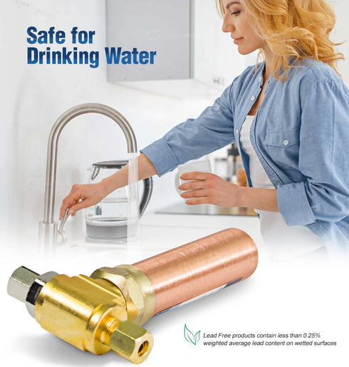 IS-BB-5IDPNQ Lead-Free Water Arrestor Tee, 3/8 in. OD COMP x 3/8 in. OD Female Compression, Brass
