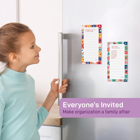 S&O Magnetic Notepads for Refrigerator, 4 Pack Fun Floral Note Pads, 3.5” x 7”, 45 Pages Each