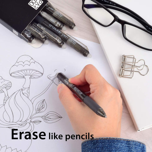 ParKoo 6-Pack Retractable Erasable Gel Pens, Fine Point Black Ink for Note Taking & Crossword Puzzles