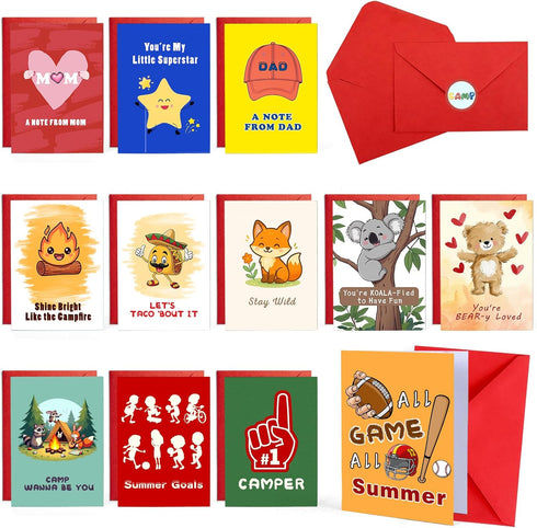 HAVVOY 12 Camp Greeting Cards, Sleepaway Camp Postcards Stationary Letter and Envelopes for