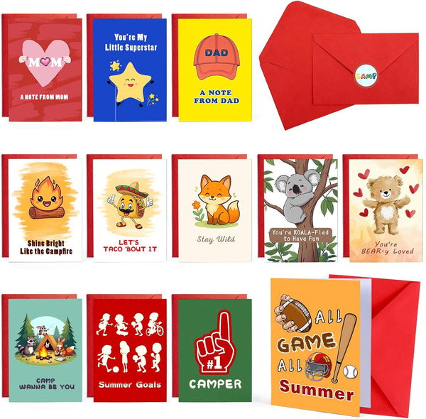 HAVVOY 12 Camp Greeting Cards, Sleepaway Camp Postcards Stationary Letter and Envelopes for