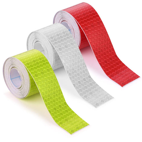 3 Rolls Reflective Tape, Outdoor Waterproof Warning Tape, Night Safety Stickers in Silver, Red, Yellow, 1 Inch x 30 Ft